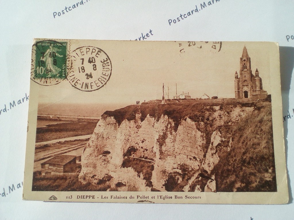 /France/Dieppe/FR_place_1924_Dieppe. Les Falaises du Pollet et Eglise Bon Secours.jpg